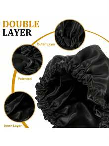 Awegeo 1pc Women's Solid Color Double-Layer Satin Sleep Cap, Adjustable Drawstring & Button, Fashionable Sleep Hat For Daily Wear, Protects And Styles Hair Hair Sleep Cap Sleep Bonnet - Xanh nhạt - Xem 5