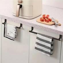 1pc Elegant Stainless Steel Towel Bar, Fashionable No-Drill Door Hanging Towel Rack, Suitable For Bathroom And Kitchen Towel Storage, Movable And Easy To Install Without Damaging Cabinet Doors - Heavy Duty & Space-Saving Shelf For Home, Bathroom, Kitchen, Cabinet, Wardrobe, Hotel - Black - View 3