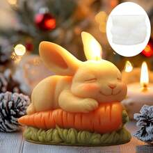 1个兔子萝卜蜡烛硅胶模具，可爱兔子睡觉胡萝卜蜡烛模具，复活节兔子石膏树脂模具，水泥混凝土模具，兔子蜡烛模具，复活节礼物 - A-白色 - 查看 2