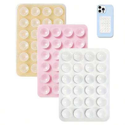 3pcs Portable Movable Phone Holder, Universal Square Phone Suction Cup With Super Strong Silicone Non-Slip, Finger Grip For Selfie Video, Multi-Functional Phone Accessories Fit All Models