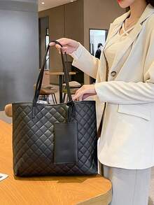 Versatile Quilted Tote Bag With Matching ID Card Holder And Stylish Scarf Accent To Carry All Essentials Scratch-Proof Laptop Shoulder Bag For Stylish Working Professionals Heavy-Duty Work Handbag To Hold Electronics During Travel And Subway Commutes PU Leather Purse Women's Bags Tote Bags - 彩色 - 查看 9