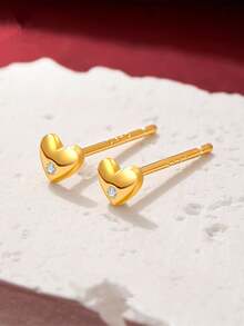 新款S925银心形锆石耳钉，个性化心形耳环 - 愛心耳環 - 查看 3