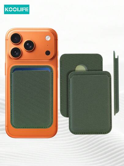 Koolife 1pc New Magnetic Card Holder, Tech Fabric Material, Back Sticker Card Sleeve, Strong Magnetic Adsorption, Compatible With 12/12pro/12promax/13/13pro/13promax/14/14plus/14pro/14promax/15/15pro/15plus/15promax/16/16pro/16plus/16promax/17/17Pro/17promax/17Air Cards With Back Sticker For Storing Bank/ID/Access Cards And Coins