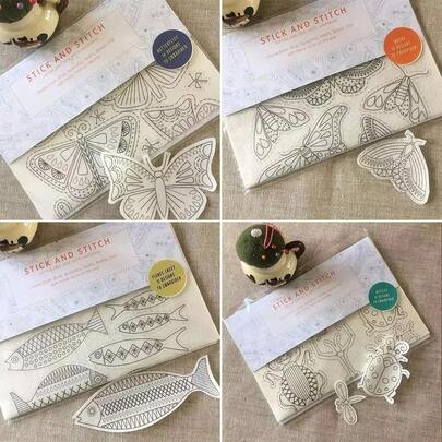 1 Set DIY Water-Soluble Embroidery Transfer Craft Sewing Supplies (1 Pc A4 Size Cold Water Soluble Non-Woven Fabric + 12 Colors Embroidery Threads + 1 Pink Flower Needle Threader + English Instructions + OPP Bag)