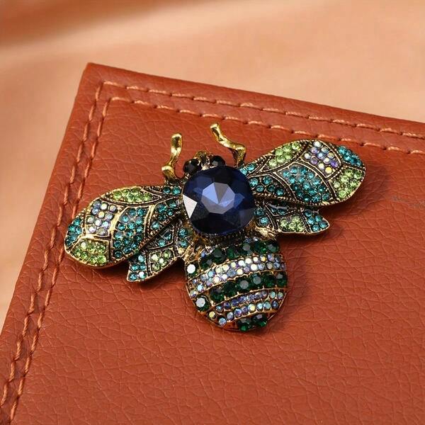 1 pieza Broche de aleación con strass con diseño de abeja retro, adecuado para accesorios de ropa de mujer