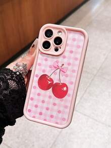 粉色樱桃条纹格子手机壳，防摔、防汗、防指纹、耐磨、不褪色，兼容 17 Pro Max/17 Pro/17 Air/17/16 Pro Max/16 Plus/16/15 Pro Max/15 Pro/15/14 Pro Max/14 Pro/14/13/12/11 - 彩色 - 查看 3