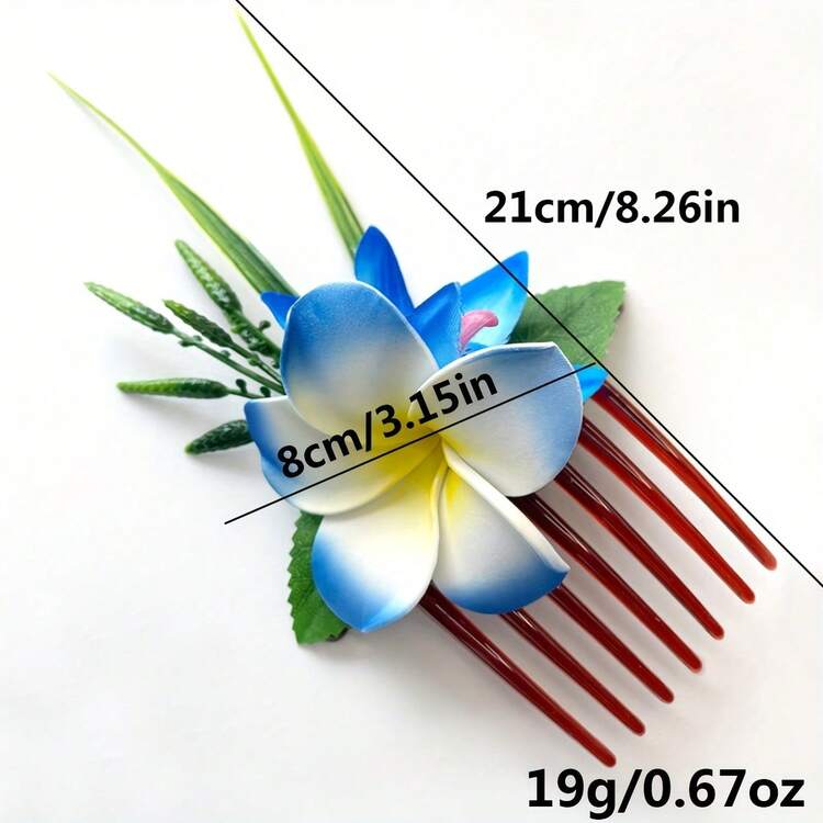 1pc Hawaiian Feather Flower Hair Accessory For Women & Girls, Suitable For Wedding Bride, Hawaiian Theme Party, Birthday Gift, Summer Beach Essential - Artificial Flower Side Comb - View 9
