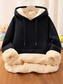 Women's Plain Kangaroo Hoodie With Plush Lining - Imported - Super Stylish And Warm - NEW RELEASE 2026 - 黑色 - 查看 2