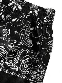 男士休闲度假沙滩腰果印花短裤 - 黑色 - 查看 5