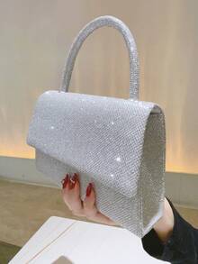 Bolso de mano de noche plateado brillante, bolso de fiesta, bolso de novia para boda, bolso de cóctel para baile - Plateado - Ver 5