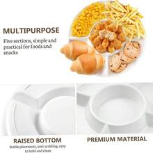 1/2/4件装可重复使用五格零食托盘，白色塑料分隔盘，不易碎圆形水果坚果拼盘，大容量，5个独立隔间，适合派对、日常使用、客厅茶几等场合。 - 彩色 - 查看 6
