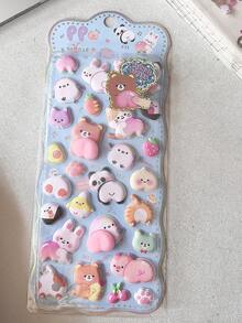 柔软蓬松的兔子和熊桃子贴纸，减压加厚泡沫3D贴纸，可用于手机壳、水瓶、手账、贴纸交换 - 彩色 - 查看 14