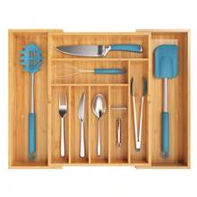 1 Pc Kitchen Expandable Bamboo Drawer Organizer Kitchen Organiser Adjustable Cutlery Tray For Kitchen Utensils, Flatware,Silverware, Jewelry Box, Storage Box - Multicolor - View 7