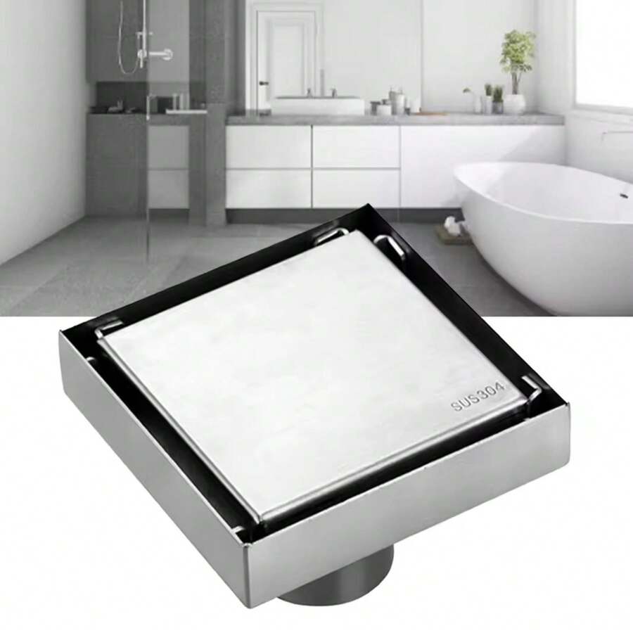 1PC Tile Insert Rectangular Floor Waste Grates Bathroom Shower Drain 100*100mm 304 Stainless Steel Anti Odor Invisible Floor Drain Random Color - Multicolor - View 1
