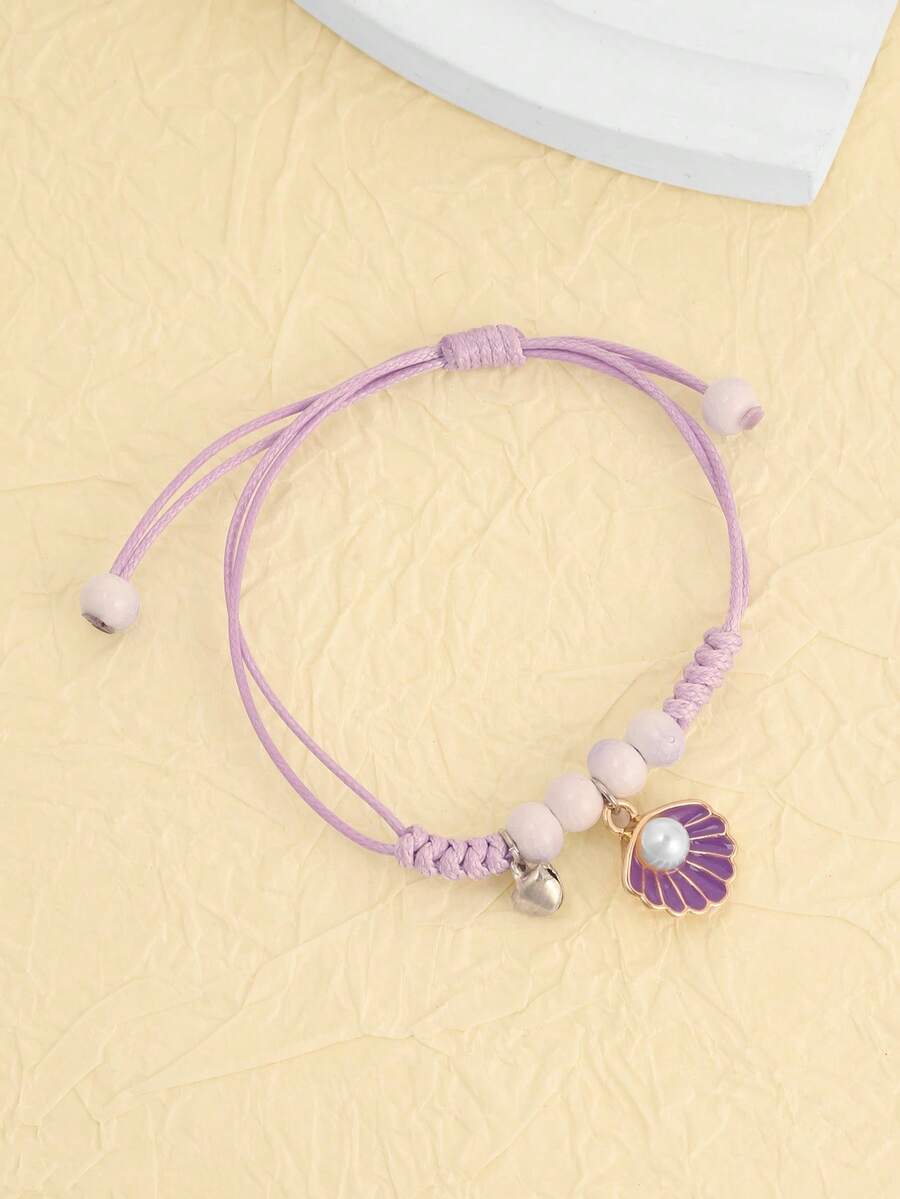 1件装海星编织手链 可调节多层贝壳珍珠编织手链 女士手链 - 紫色 - 查看 1