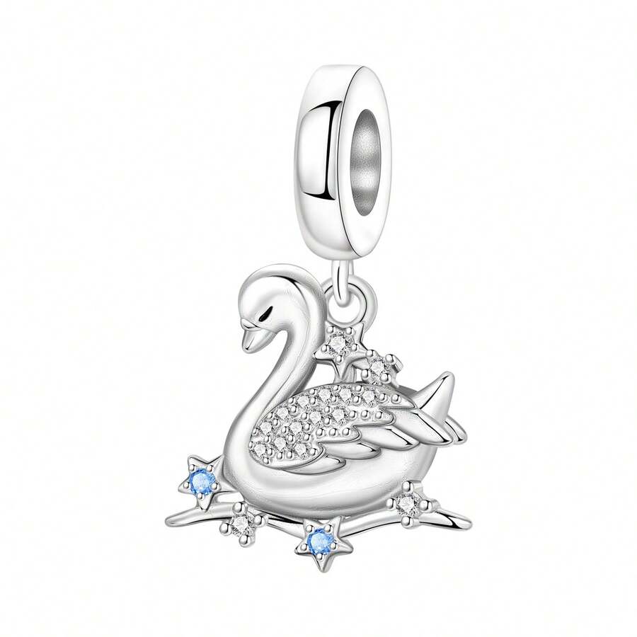 CYMYSS 1件优雅925镀银镶嵌立方氧化锆星天鹅吊坠，适合作为生日/情人节/周年纪念礼物 - 彩色 - 查看 1