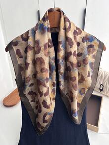 1pc Women's Leopard Print Faux Silk Scarf, Fashionable Versatile Neckerchief - Brown - View 2