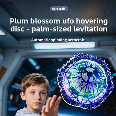 UFO悬浮球，智能感应控制360°自动返航飞碟，升级版六边形LED悬浮陀螺仪，USB充电手势控制迷你飞行玩具，耐用室内/室外互动无人机，适合派对游戏、减压、办公室娱乐、家庭聚会、圣诞节和新年礼物