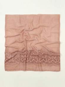 1pc Women's Fashion Solid Color Embroidered Scarf Headscarf, Suitable For Casual Daily Wear, Beach, Holiday, Travel Essential - Pink - View 4