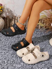 Women's Solid Black Casual Lightweight EVA Beach Sandals, Spring/Summer - Black - View 10