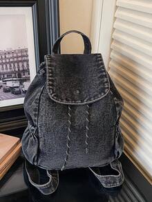 Backpack Set | Retro Blue*Navy Blue*Charcoal Black, Presenting A Complete Travel Aesthetic With Drawstring Design, Unlocking Absolute Visual Sovereignty In Daily Wear - Multicolor - View 7