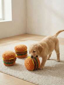 PETSIN 毛绒吱吱作响的狗玩具，耐用的咀嚼玩具，用于清洁狗狗的牙齿，汉堡包、炸鸡、薯条、披萨形状的宠物玩具，供狗狗玩耍和缓解压力 - 彩色 - 查看 3