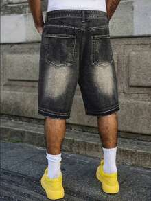 Quần short denim nam mùa hè họa tiết bầu trời sao lấp lánh đính đá, chất liệu không co giãn, dài đến đầu gối, họa tiết sao pha lê đính kèm, điểm nhấn thời trang đường phố mùa hè | Món đồ thiết yếu thu hút mọi ánh nhìn trong các bữa tiệc phát sáng trong bóng tối - màu đen - Xem 5