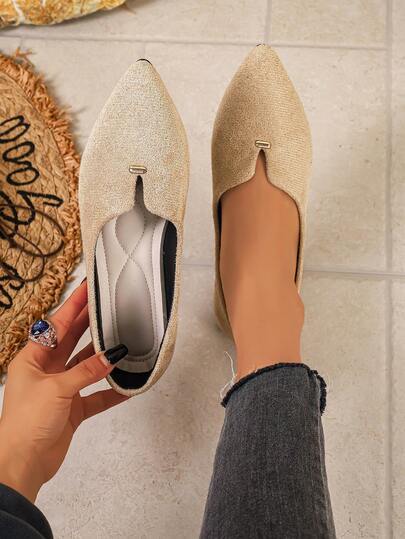 女士时尚尖头套脚舒适低帮优雅芭蕾舞鞋，大码，春夏款