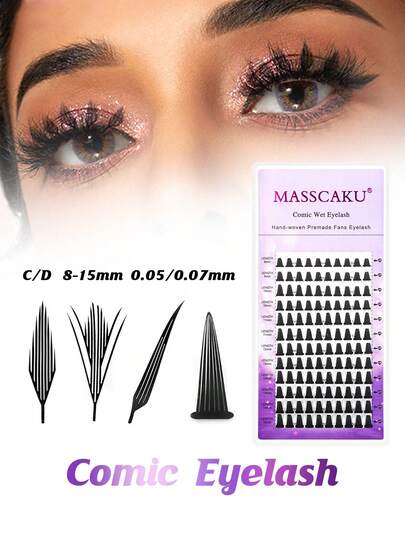 12Rows Comic Spire Eyelash Extension Natural Lightweight Manga False Eyelashes 8-15mm C/D Premade Fans Feather Anime Lashes For Makeup Tool