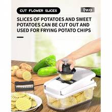 Máy thái rau củ 7 trong 1 kèm hộp đựng, máy thái thực phẩm, máy thái hành, máy cắt rau trộn salad, dụng cụ nhà bếp. - trắng - Xem 5