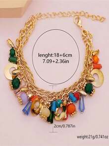 PHCOO 1 pieza Pulsera de cadena de cuentas multicapa de cristal de colores mixtos con estilo bohemio de moda - estilo bohemio - Ver 9