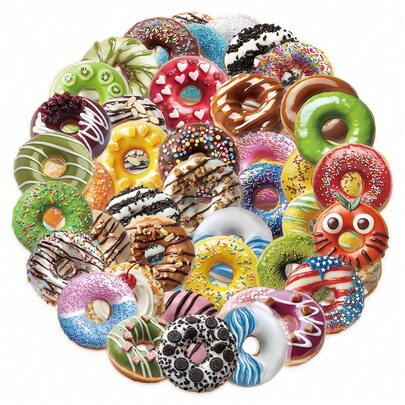 50pcs Donut Transparent 2D Retro Aesthetics Fantasy Sun Ins Y2K Downtown Aesthetic Stickers Gifts Humorous And Funny Stickers 80S 90s Anime Stickers For Scrapbook Supplies Envelope, Water Bottle, Computer, Laptop, Phone, Luggage, Notebook, Fridge,Festival Party,Christmas Decoration New Year Winter