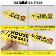 4pcs Property Display, 31.5x13 Inch Yellow Double Sided Notice With 8pcs 40cm Stakes And 8pcs Transparent Acrylic Adhesives For Yard Real Estate Transaction - B - View 3