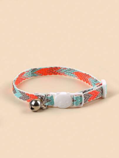 1件涤纶多色猫项圈，带铃铛，尺寸可调节，宠物装饰配件