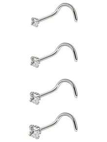4pcs 1.5/2/2.5/3mm Shiny Cubic Zirconia Nose Piercing Jewelry, I/L/S Shape Nose Bone & Ear Piercing Accessories - Nose Stud Set - View 7