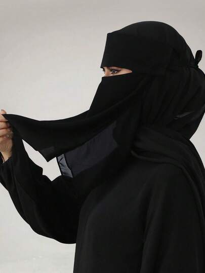 1pc Women's Muslim Dual-Layer Binding Face Veil, Comfortable Soft UV Protection Multipurpose Mask, Suitable For Daily Matching With Abaya, Fashion Minimalist Lightweight Breathable, Suitable For All Seasons