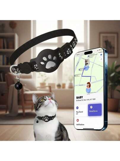 Bộ vòng cổ định vị GPS cho mèo cưng kèm thiết bị định vị và vỏ bảo vệ silicon, thiết bị theo dõi chống thất lạc thông minh GPS, theo dõi thời gian thực, không cần cài đặt, chỉ sử dụng trên thiết bị iOS, thiết bị định vị an toàn chống thấm nước cho mèo, thiết bị theo dõi vị trí thú cưng chống trộm.