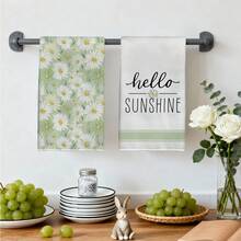 MEMNUN 2 chiếc khăn lau bếp họa tiết hoa cúc màu nước xanh lá cây mùa hè, kích thước 15.75*23.62in (40*60cm), chất liệu microfiber mềm mại, dùng để lau bát đĩa, lau tay, lý tưởng cho trang trí nhà bếp và phòng ăn, sử dụng được quanh năm. - Nhiều màu - Xem 7