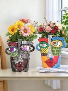 1pc Mini Colorful Abstract Art Resin Planter With Face Design, Balcony Succulent & Green Plant Pot Decoration (Please Pay Attention To The Size Before Purchasing) - 1PC - View 1