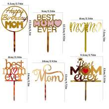 1个/3个/6个装 最佳妈妈金色粉色亚克力蛋糕装饰牌，母亲节派对用品 - 多色 - 查看 7