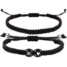 2件套黑白心形26字母编织手链，简约百搭爱心手链套装 - 黑色 - 查看 28