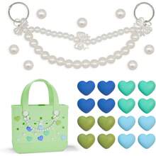 Charms, Pearls & Pearls Bow Chain Accessories For Beach Tote Bags, Decorative Add - Ons To Customize Bogg Bags And Similar Totes Beach Bag Decorations - Cold Color Heart - View 1