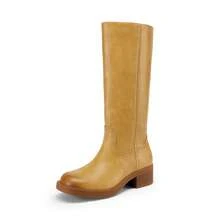Womens Square Toe Chunky Block Heel Knee High Boots Banana Campus Boots For Women Casual Comfortable Low Heel Side Zipper Riding Tall Boots - 黃色 - 查看 4