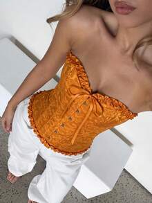 Aloruh 1 件女士优雅提花抹胸塑身上衣 - 橘色 - 查看 2