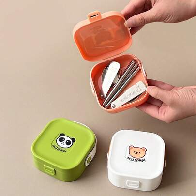 1Set 304 Stainless Steel Folding Spoon Fork Removable Chopsticks Set With Dustproof Storage Box, 3pcs/Set Travel-Friendly Portable Tableware Set, Reusable Foldable Dinnerware Set, Suitable For Student & Adult, Use In School, Office, Camping, Picnic, Travel, Hiking