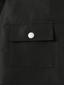 1pc Men's Black Loose Bomber Jacket, Multi-Pocket Technologic Style, Anti-Pilling And Anti-Snagging, Minimalist High-End Outerwear, Suitable For Daily Commute And Casual Business Wear - Black - View 10