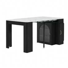 Kitchen Island On Wheels, Extendable Dining Table With Removable Top, Mobile Service Trolley With Power Strips, Which Can Be Used As A Buffet, Sideboard Or Bar Table For The Kitchen And Dining Room (Black) - White + Black + Medium Density Fiberboard + Glass - View 8