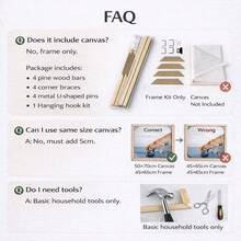 Bộ khung gỗ tự lắp ráp, bao gồm phụ kiện, không kèm tranh vẽ, dễ dàng lắp ráp, kích thước tranh vẽ nên lớn hơn khung 5cm, phù hợp với tranh sơn dầu kích thước 100x50cm/50x70cm. - Nhiều màu - Xem 10