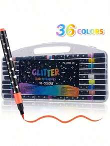 12/24/36/48支装 新款单色闪光笔 手绘单色毛笔 粗头软头 不褪色珠光闪光笔 彩色绘图荧光笔 圣诞涂鸦笔 圣诞礼物 新年礼物 返校季 返校用品 学校用品 办公用品 文具用品 办公桌配件 - 彩色 - 查看 10