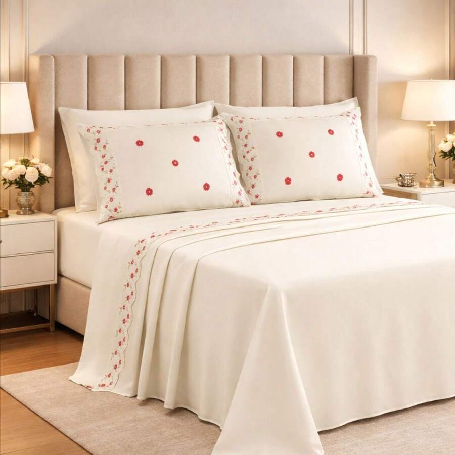 Jogo De Cama Elise King 100%algodao 300 Fios Super Macio - Vermelho - Visão 1